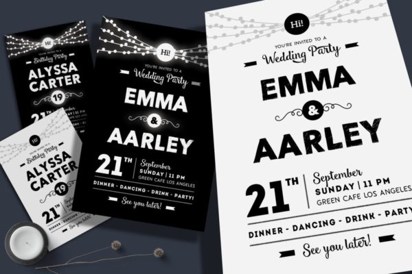 婚礼/生日/庆典活动邀请函设计模板 String Lights Invitation (Wedding &amp; Birthday)