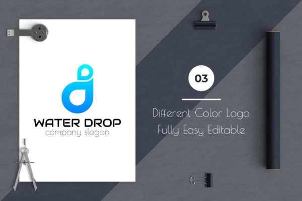 水滴几何图形创意Logo设计素材库精选模板 Water Drop Creative Logo Template