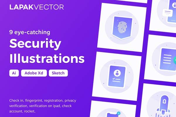 素材库下午茶：安全概念的插画素材套装下载 [Ai]
