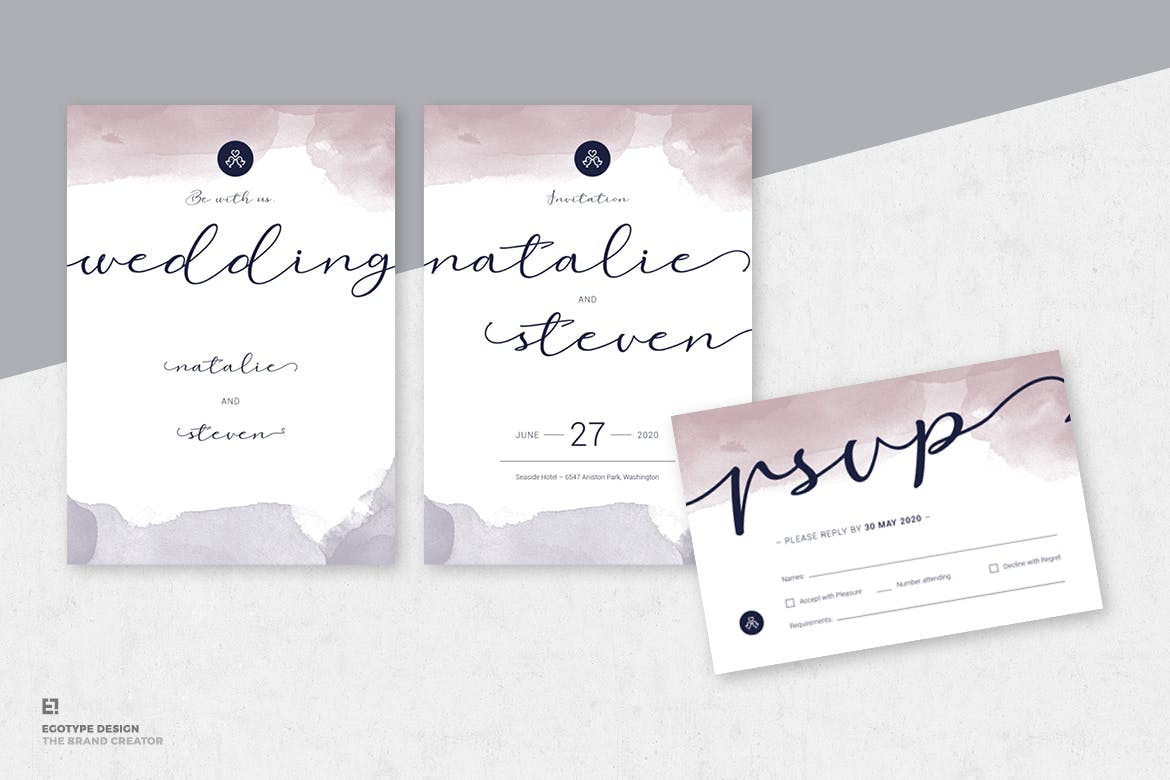 淡水彩艺术婚礼邀请设计素材包v2 Wedding Invitation插图(1)