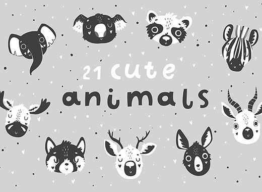 可爱的手绘单色卡通动物插图矢量素材下载[psd,eps,png,jpg]