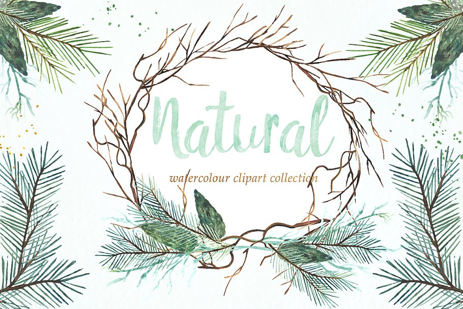 冬季水彩手绘剪贴画合集 Natural winter. Watercolors插图