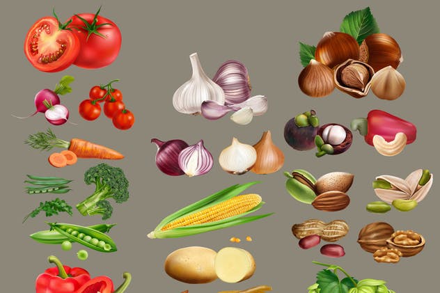 82张水果/浆果/蔬菜矢量剪贴画大合集 82 Fruits, Berries and Vegetables插图(2)