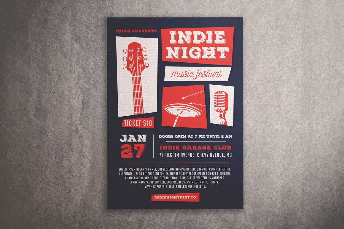 独立音乐会活动海报传单模板 Indie Night Music Festival Flyer插图(3)