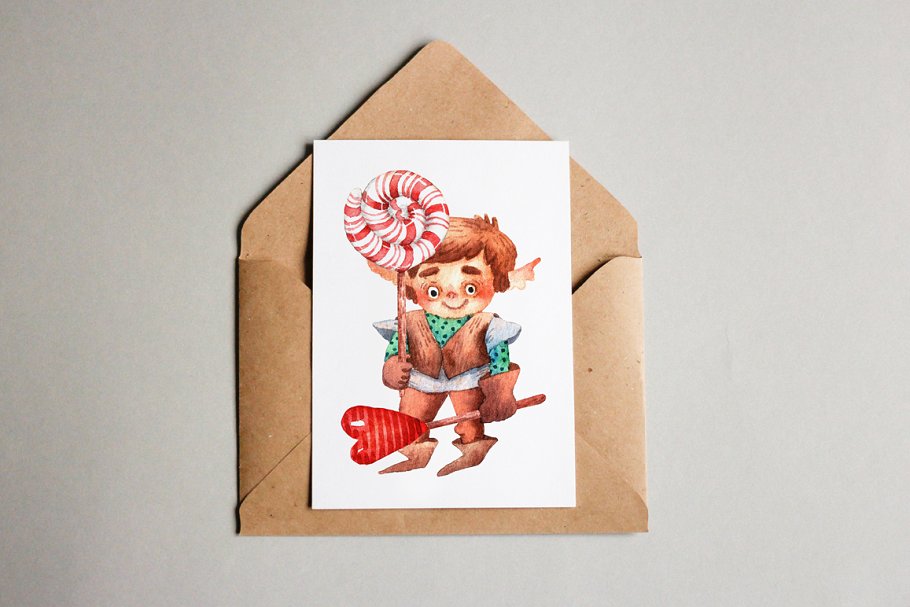 圣诞老人的小帮手水彩插画素材插图(4)