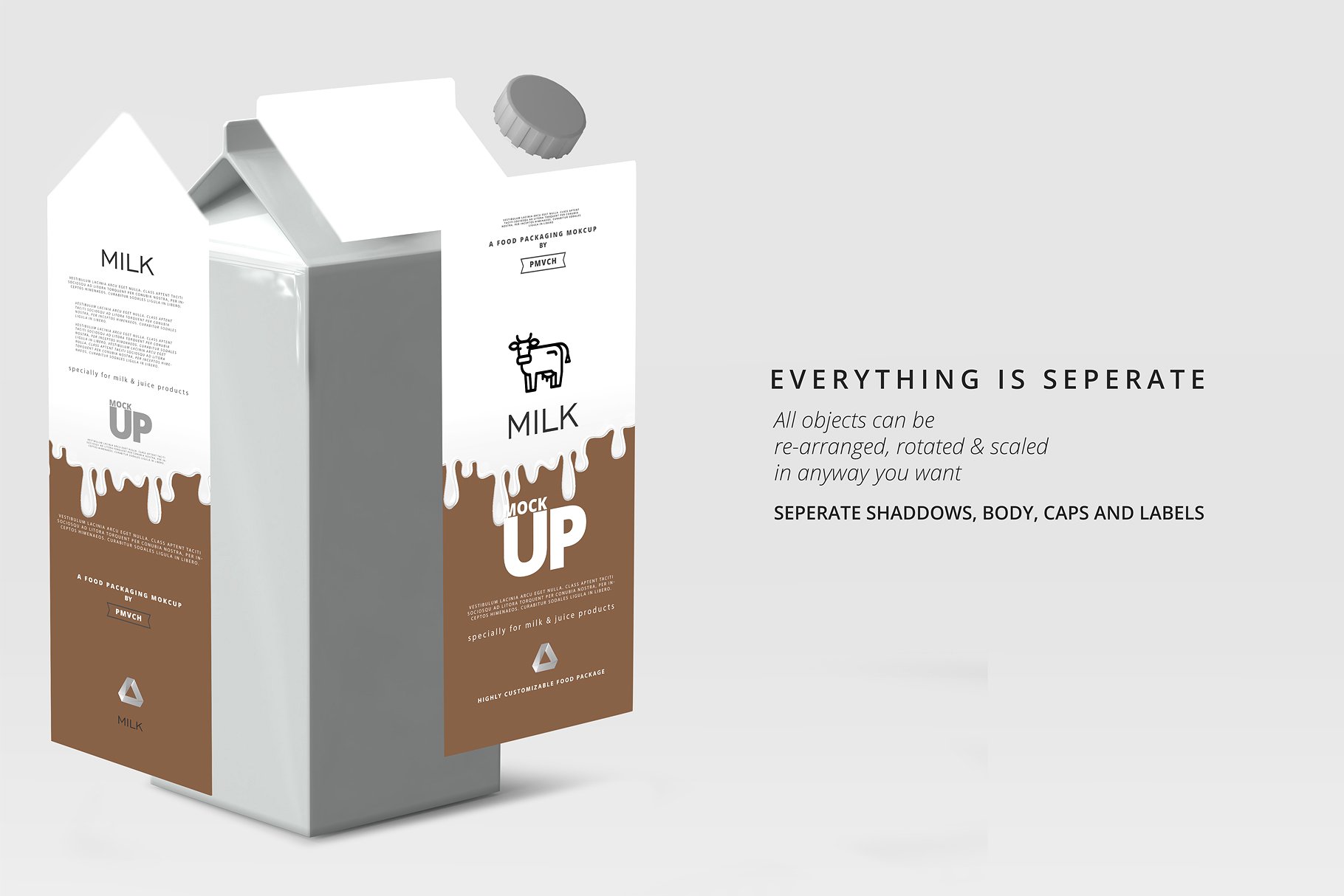 牛奶&果汁纸盒包装展示样机 Milk / Fruit Juice Carton Mockup [psd]插图(7)
