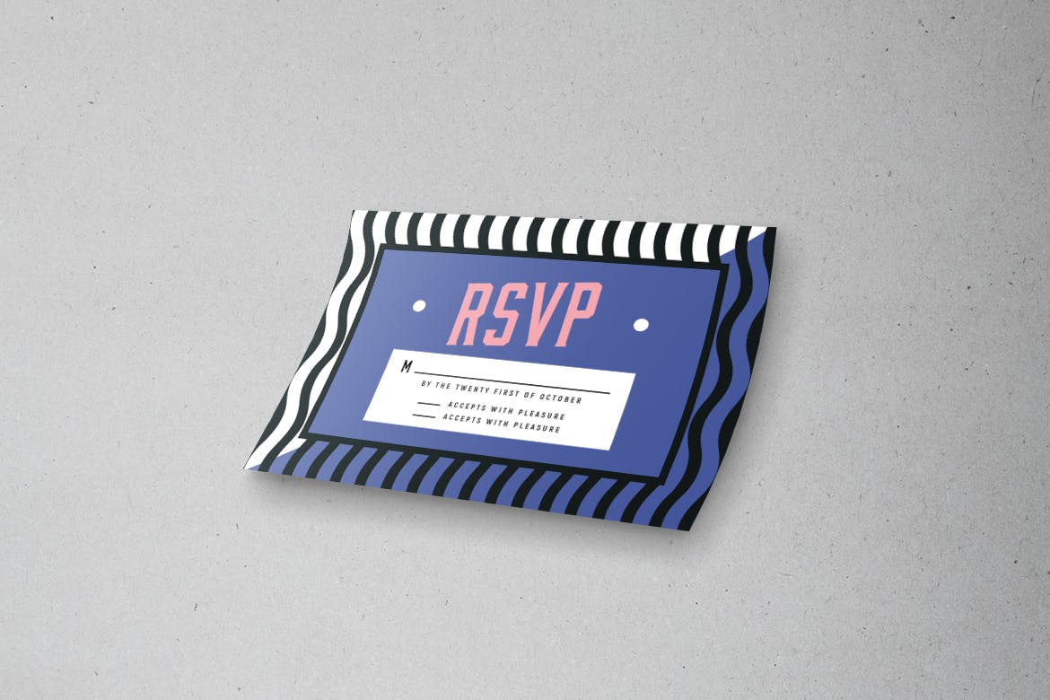 孟菲斯设计风格婚礼邀请函设计套装 Memphis Wedding Invitation Set插图(2)