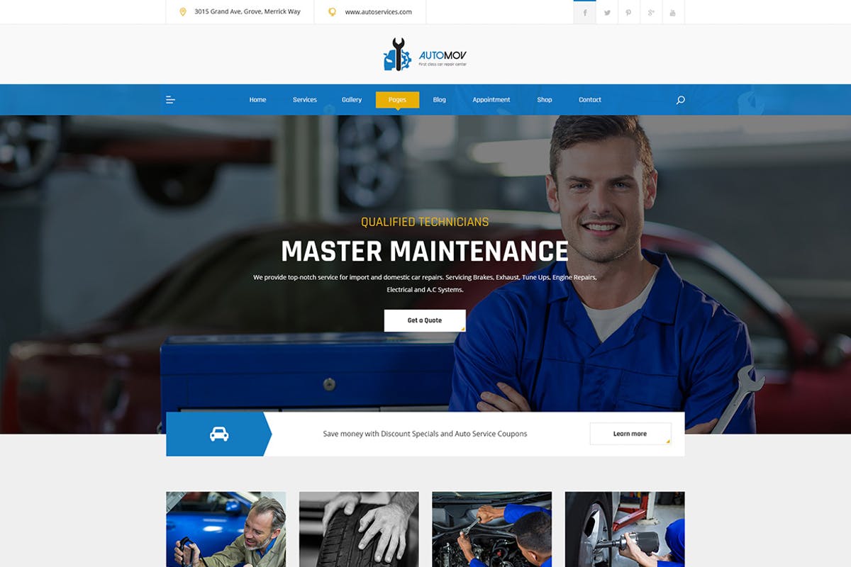 汽车维修汽配服务企业网站PSD模板 Automov – Car Repair, Auto Car Services PSD Templa插图