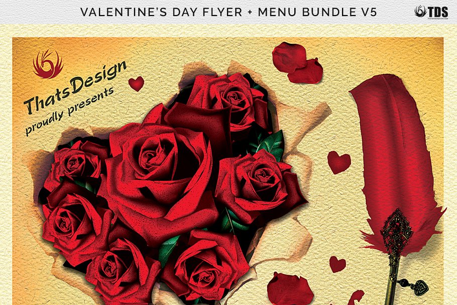 情人节主题传单+菜单PSD模板 V5 Valentines Day Flyer+Menu PSD V5插图(7)