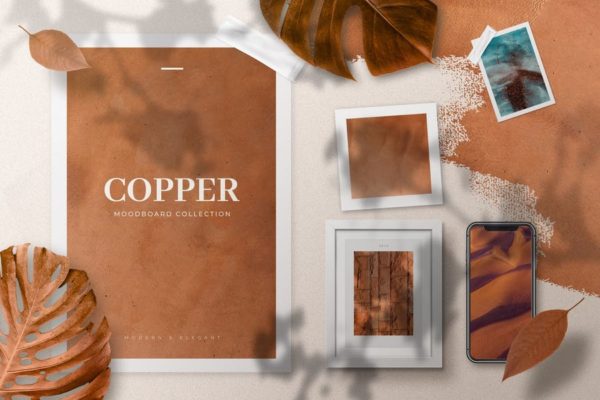 创意设计多媒介预览样机模板 Copper Realistic Moodboard Mockups