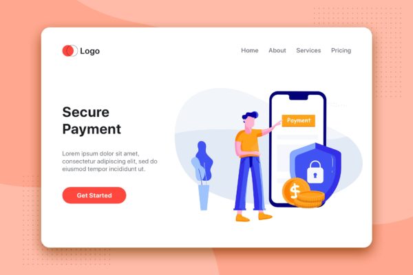 安全交易-网上银行APP设计素材库精选概念插画 Secure payment – Online Banking app concept