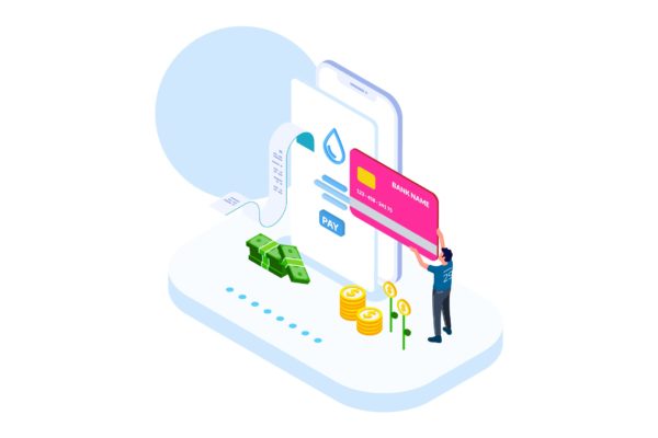 支付交易金融业务场景等距概念插画v4 Pay Money of Finance Isometric Illustration – FV