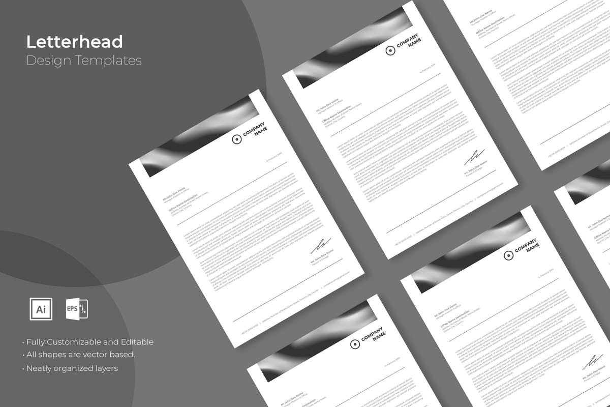 企业品牌VI设计信笺/信头版式模板v48 SRTP- Letterhead Design.48插图