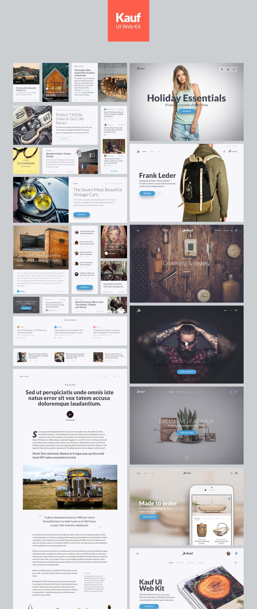 小众有格调的电商网站设计模板 Kauf UI Web Kit [PSD]插图