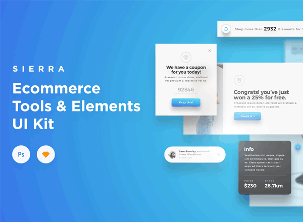 素材库下午茶：好用的电商网页+APP移动端模板元素套装黑色+白色下载[PSD,sketch]