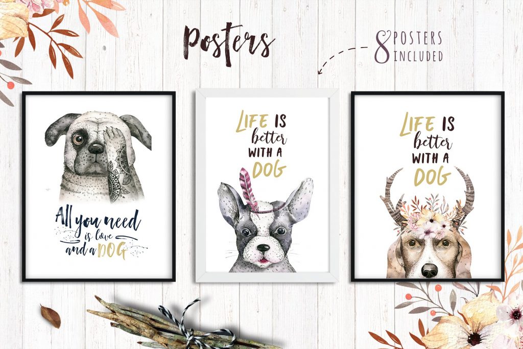 高质量手绘水彩狗狗合集[PNG, PSD]插图(3)