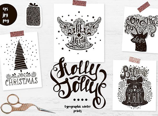 新年圣诞节手绘矢量素材集合