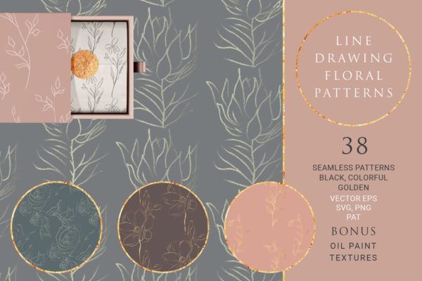 线绘花卉手绘图案超级素材包[3GB] Line Drawing Floral Patterns ~ EPS, SVG, PAT, PNG