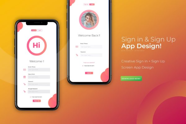 现代设计风格APP应用注册登录交互界面设计素材库精选模板 Modern Login &amp; Sign Up | App Template