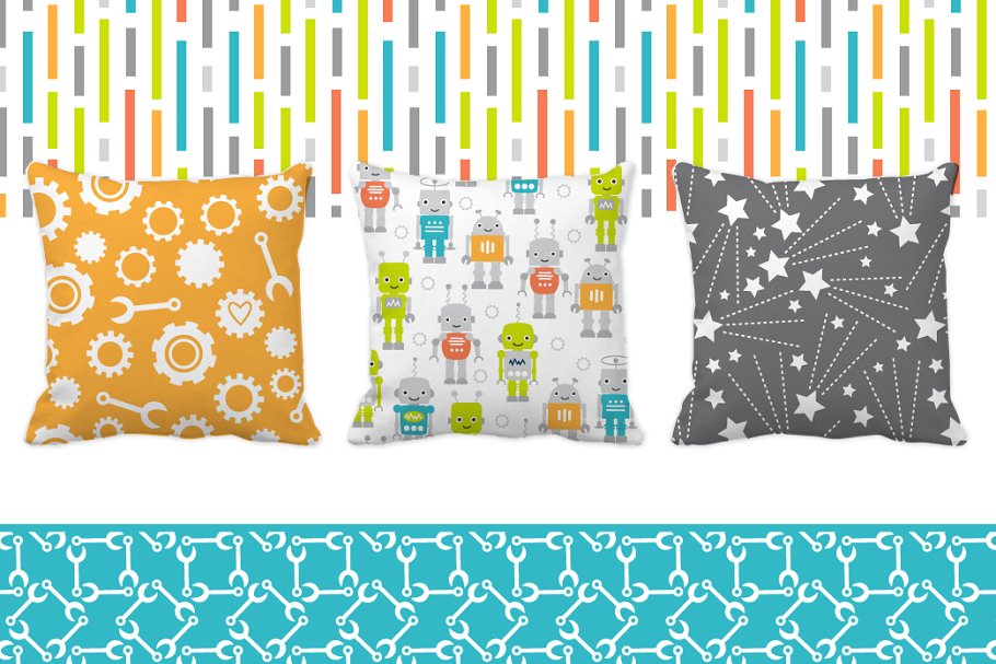 可爱现代太空元素图案纹理素材 Cute Modern Space Explorers Patterns插图(2)