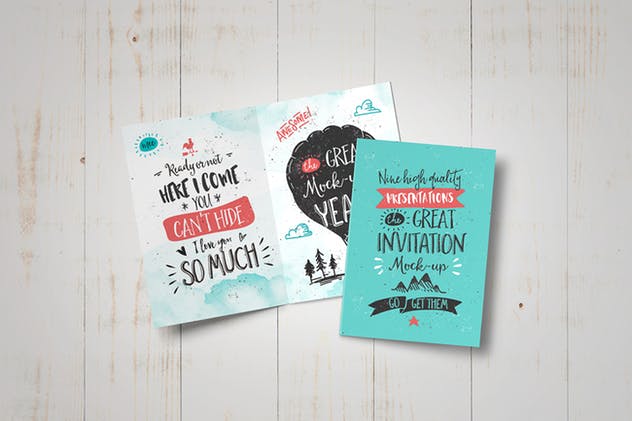 创意节日派对邀请函/贺卡样机 Invitation / Greeting Card Mock-Up插图(2)