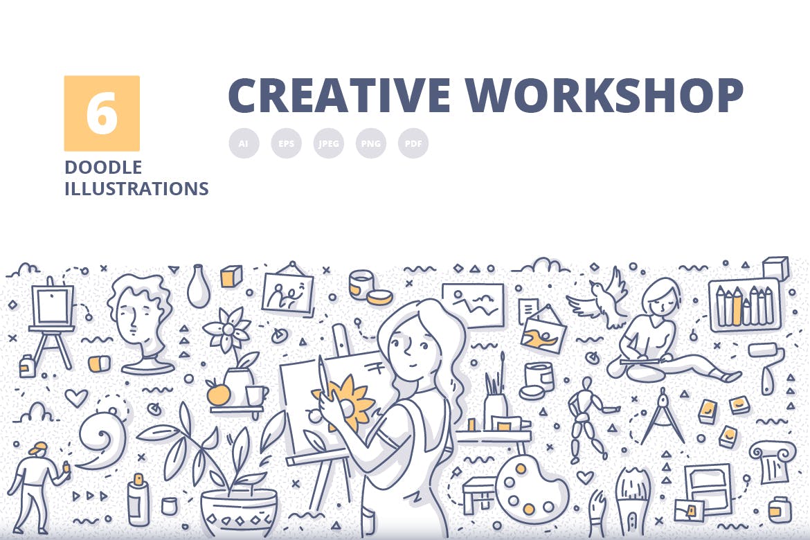 6个创意工作室涂鸦概念插画素材 6 Creative Workshop Doodle Illustration Concepts插图