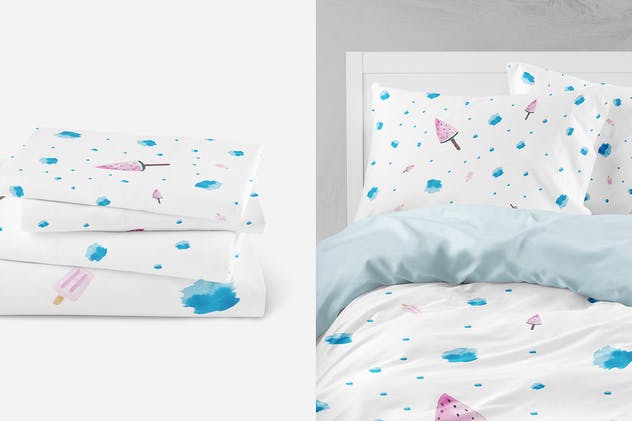 夏季可爱手绘水彩无缝插图 Watercolor Summer Patterns插图(7)