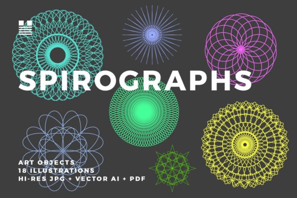 18个曼陀罗风格矢量几何图形素材 Spirographs
