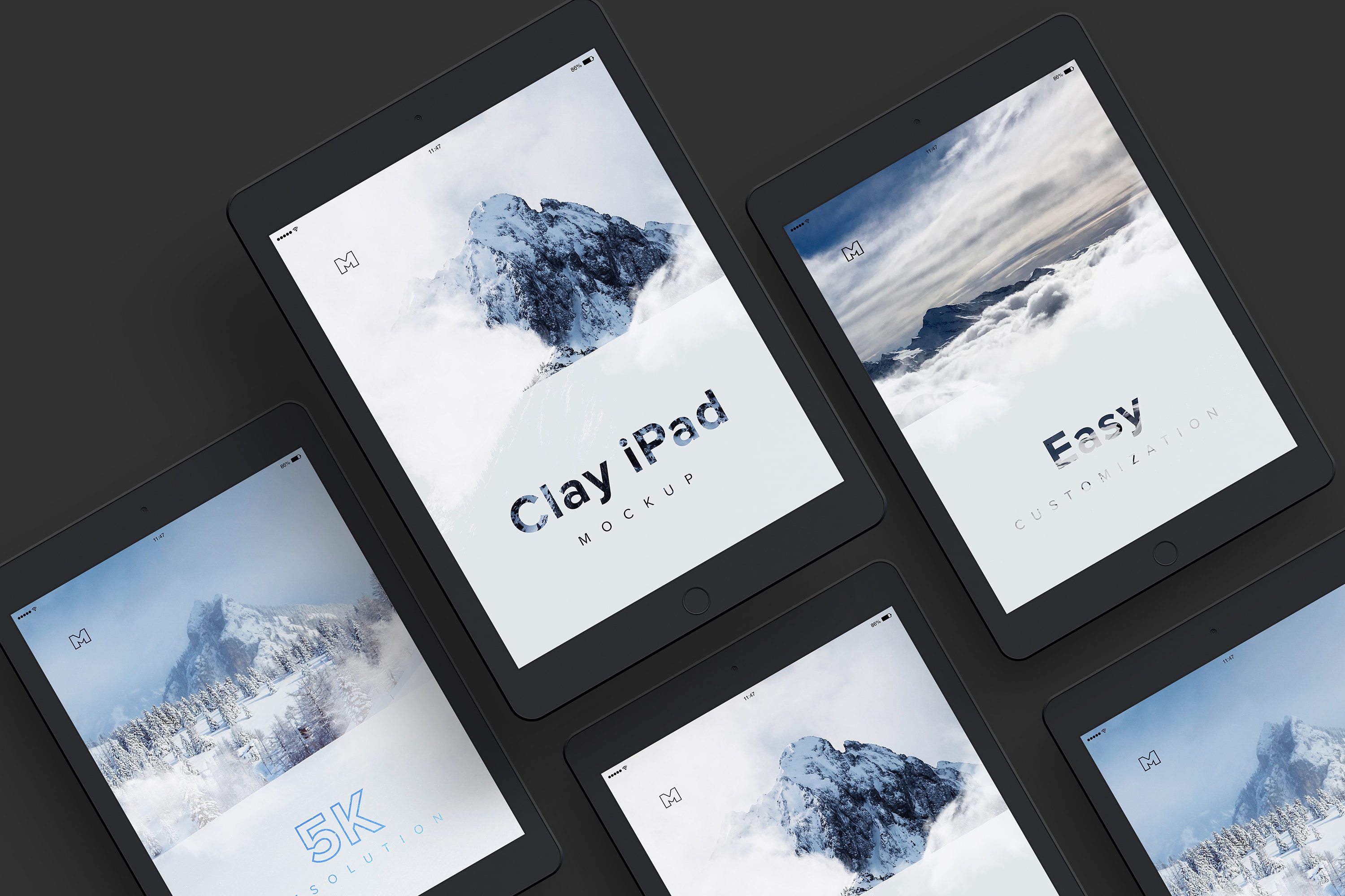 iPad平板电脑UI设计效果图预览等距样机模板 Clay iPad 9.7 Mockup 07插图(1)
