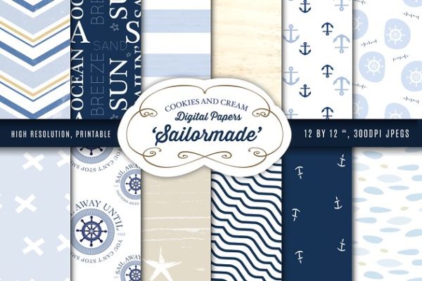 航海主题风格图案纸张纹理 Nautical Themed Digital Papers
