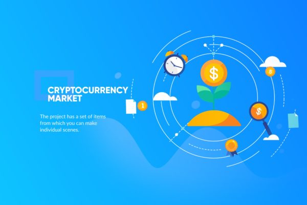 加密货币主题插画网站Banner&amp;着陆页设计模板 Crypto Currency Banner &amp; Landing Page