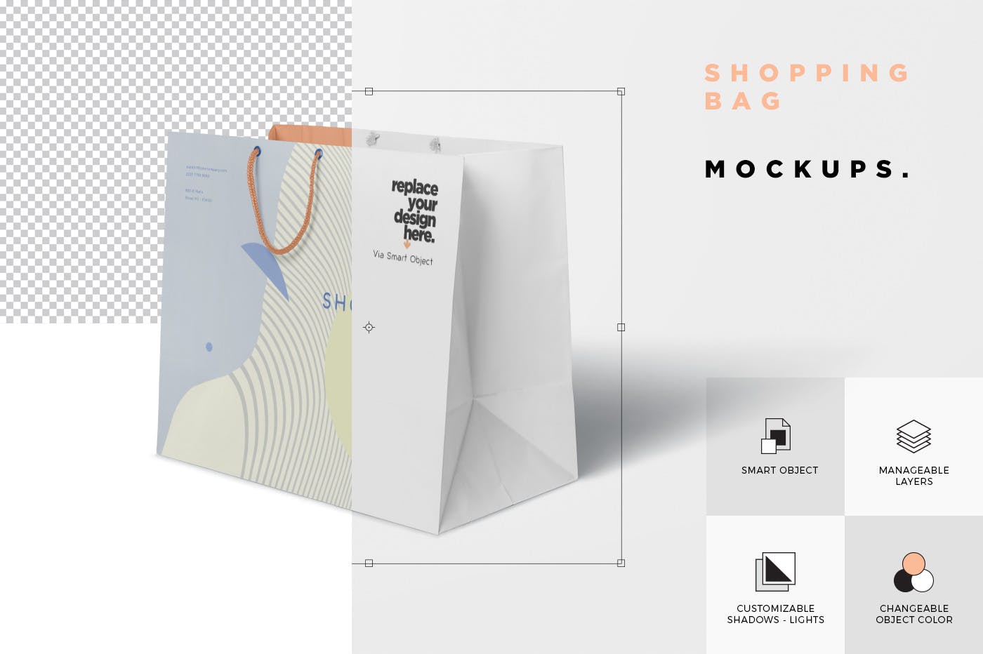 品牌专属定制购物袋印刷效果图多角度预览样机 4 Paper Shopping Bag Mockups插图(5)