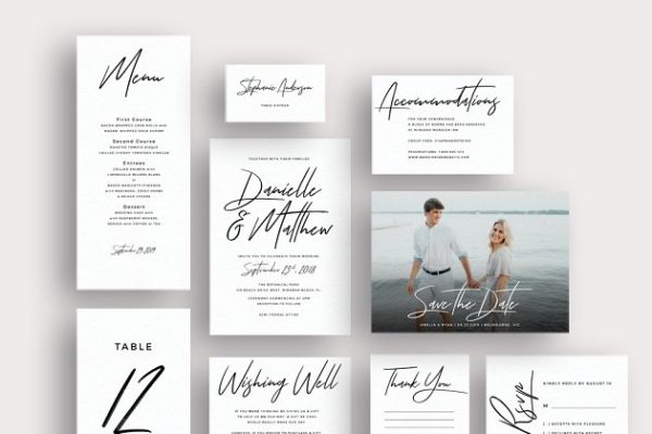 简约婚礼邀请函设计套件 Typography brush script invitations