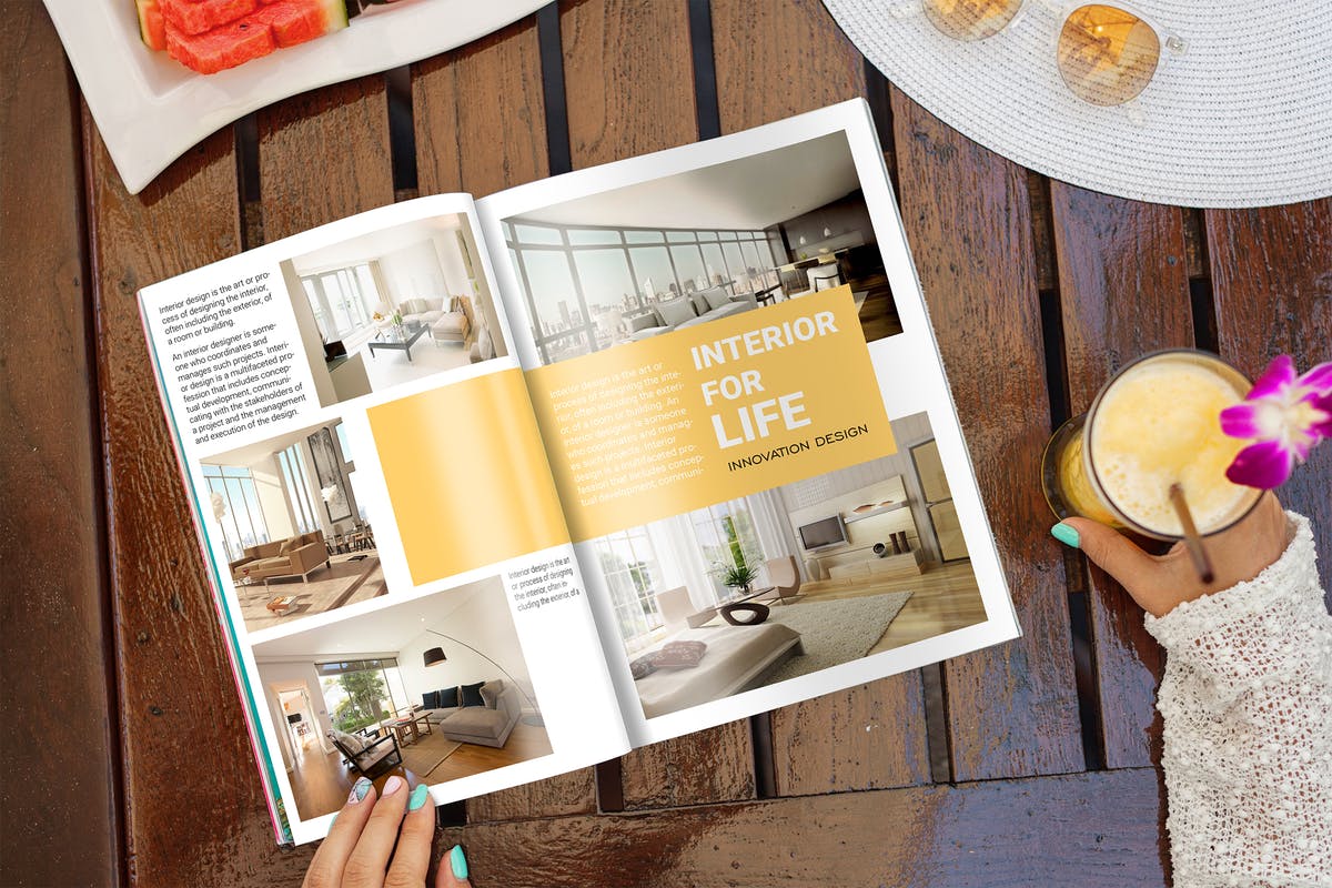 下午茶场景杂志样机模板 Magazine Mock-Up Glamour Edition插图