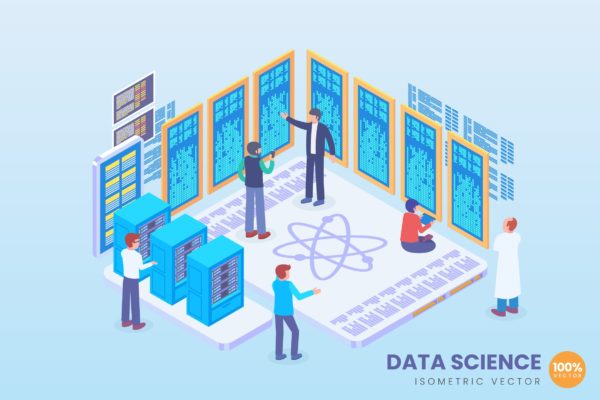 数据科学等距矢量素材库精选概念插画v4 Isometric Data Science Vector Concept