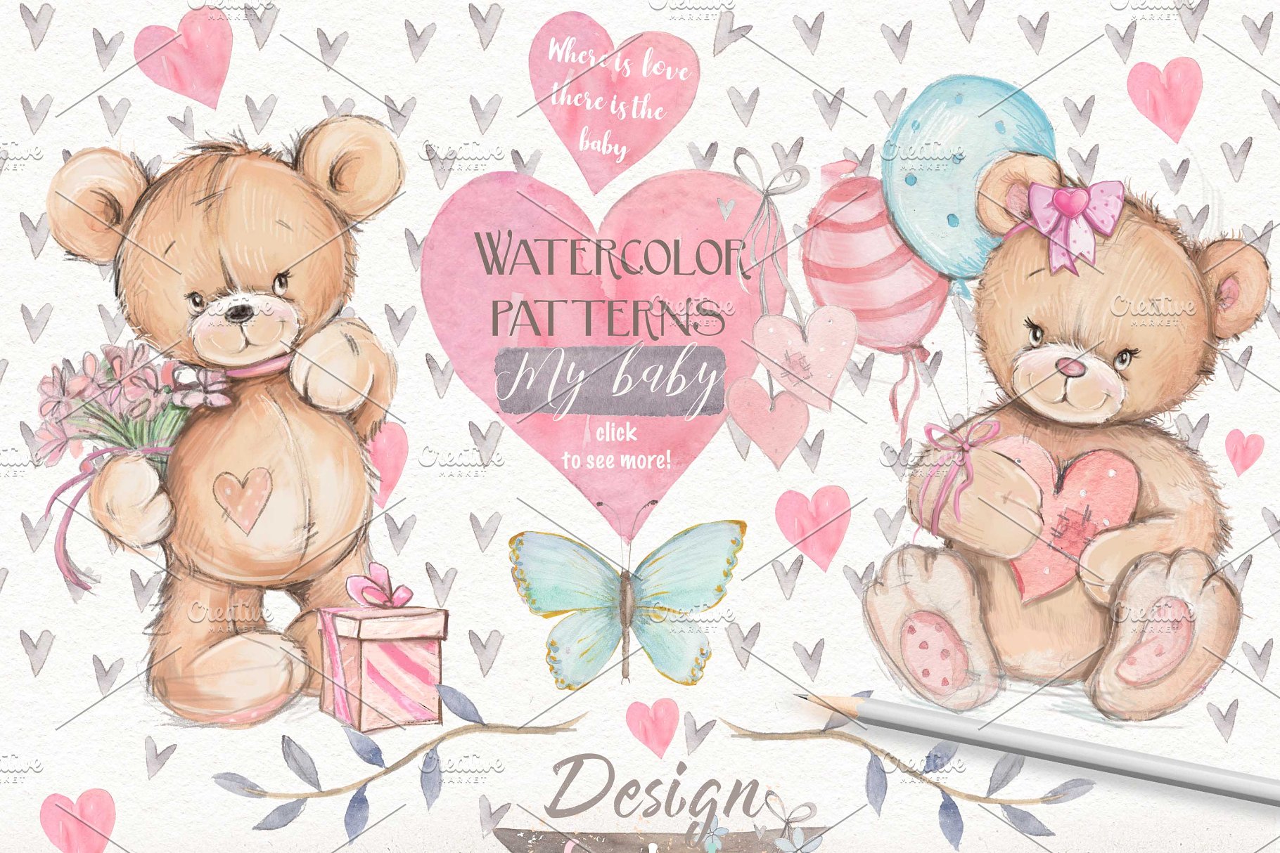 点燃少女心的泰迪手绘插画素材合集[2.61GB] Teddy bears 2 in 1插图(8)