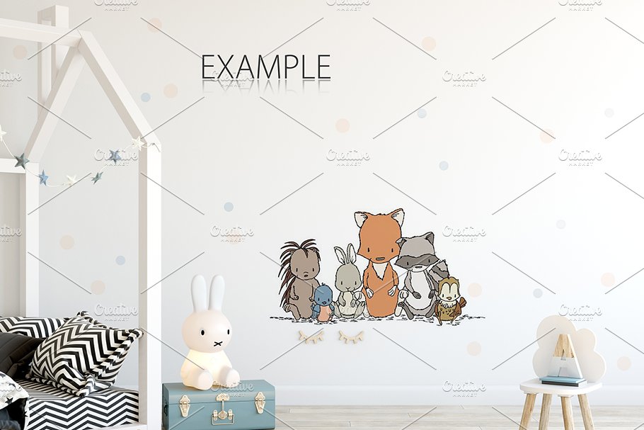 儿童卧室书房墙纸&相框样机 KIDS Interior WALL & FRAMES Mockup 3插图(30)