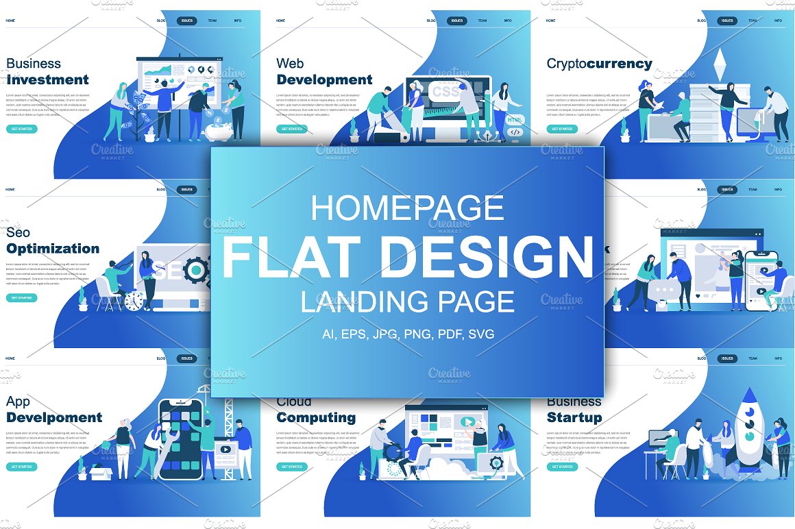 现代化平面设计着陆页模板 Flat Design Landing Page Templates插图
