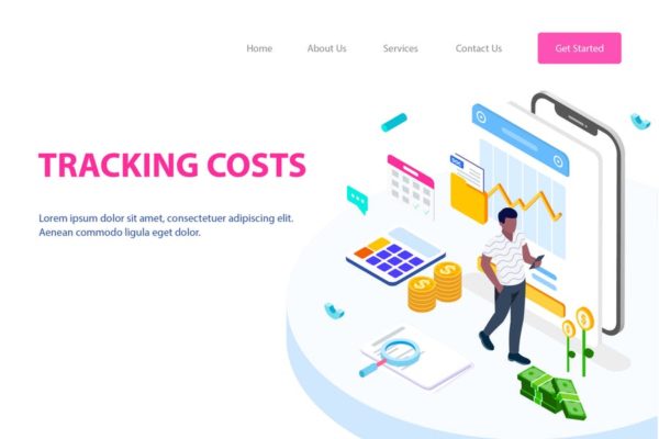 项目成本控制2.5D概念插画网站设计素材 Tracking Costs Isometric Illustration – FV