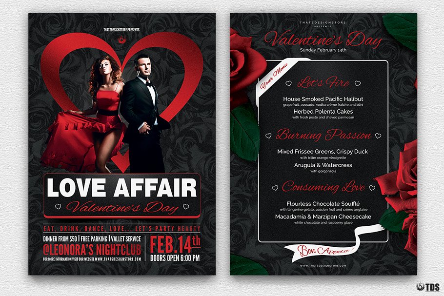 情人节主题传单模板v3 Valentines Day Flyer+Menu PSD V3插图