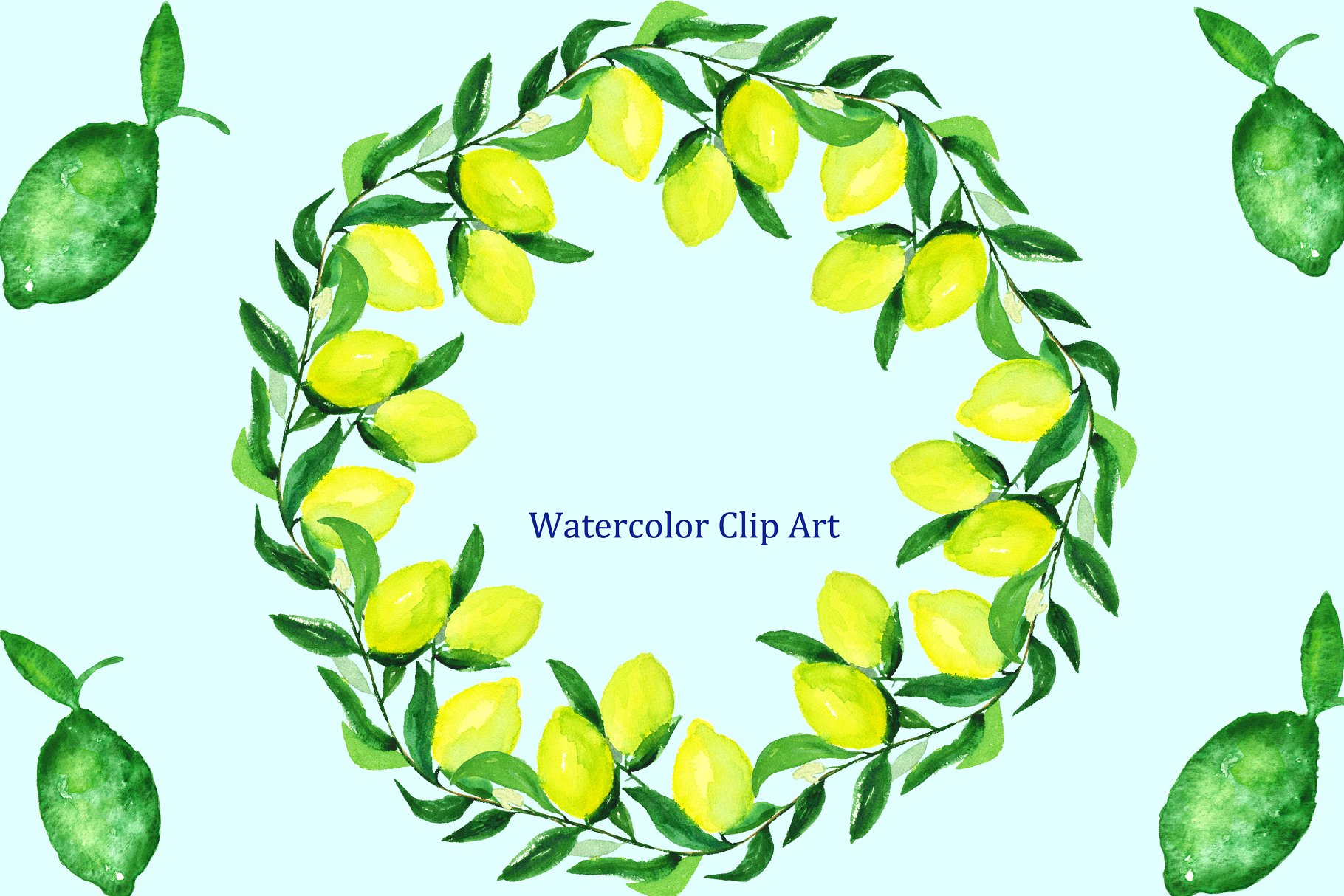 浪漫温柔的水彩柠檬马鞭草元素 Lemon & verbena. watercolors插图(4)