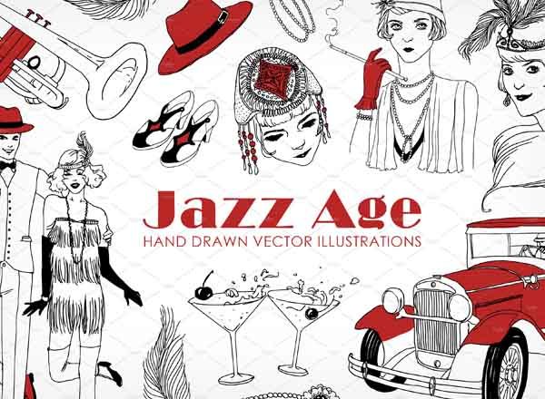 复古风格矢量男女手绘素材下载[eps,jpg]