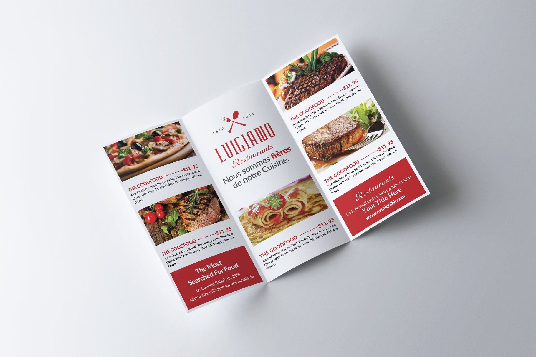 西式餐点西餐厅三折页菜单模板 Restaurant Menu Tri-fold Brochure插图(2)