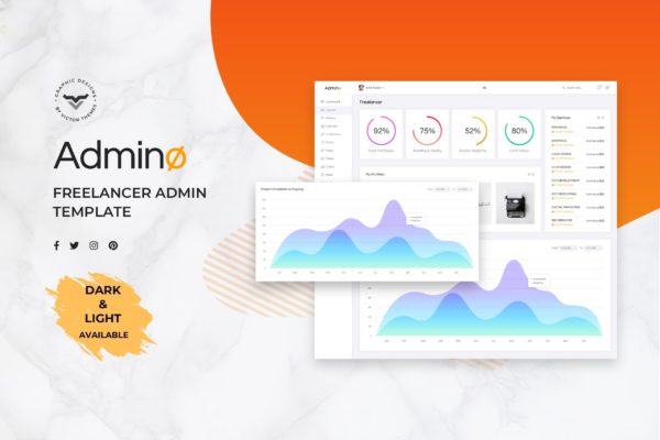 自由职业者管理仪表盘用户界面UI设计素材库精选模板 Freelancer Admin Dashboard UI Kit