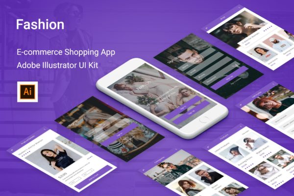 时尚服饰电商APP应用UI设计素材库精选套件 Fashion – Ecommerce Shopping App Adobe Illustrator