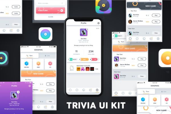 音乐主题智能游戏APP界面设计UI套件 QUIZZ – Trivia Game UI Kit