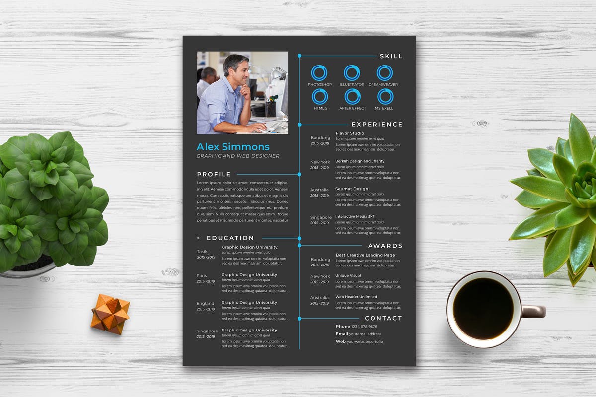 酷黑背景个人应聘简历模板素材v3 Cv / Resume vol.3插图