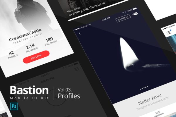 实用APP应用产品用户中心界面UI套件 03 Profiles | Bastion Mobile UI Kit
