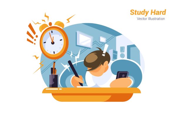 努力学习场景矢量插画设计素材 Study Hard – Vector Illustration