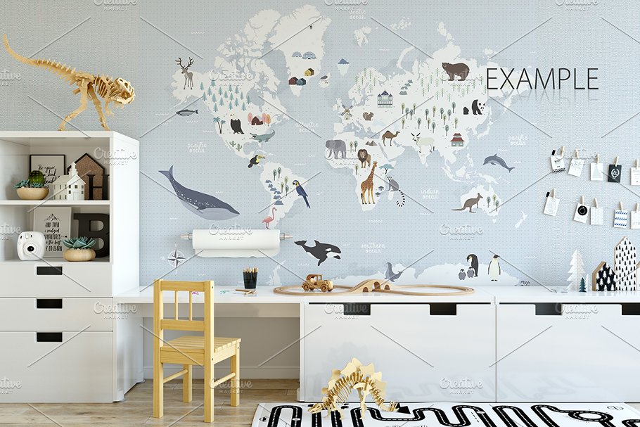 儿童主题卧室墙纸设计&相框样机 Interior KIDS WALL & FRAMES Mockup 2插图(21)